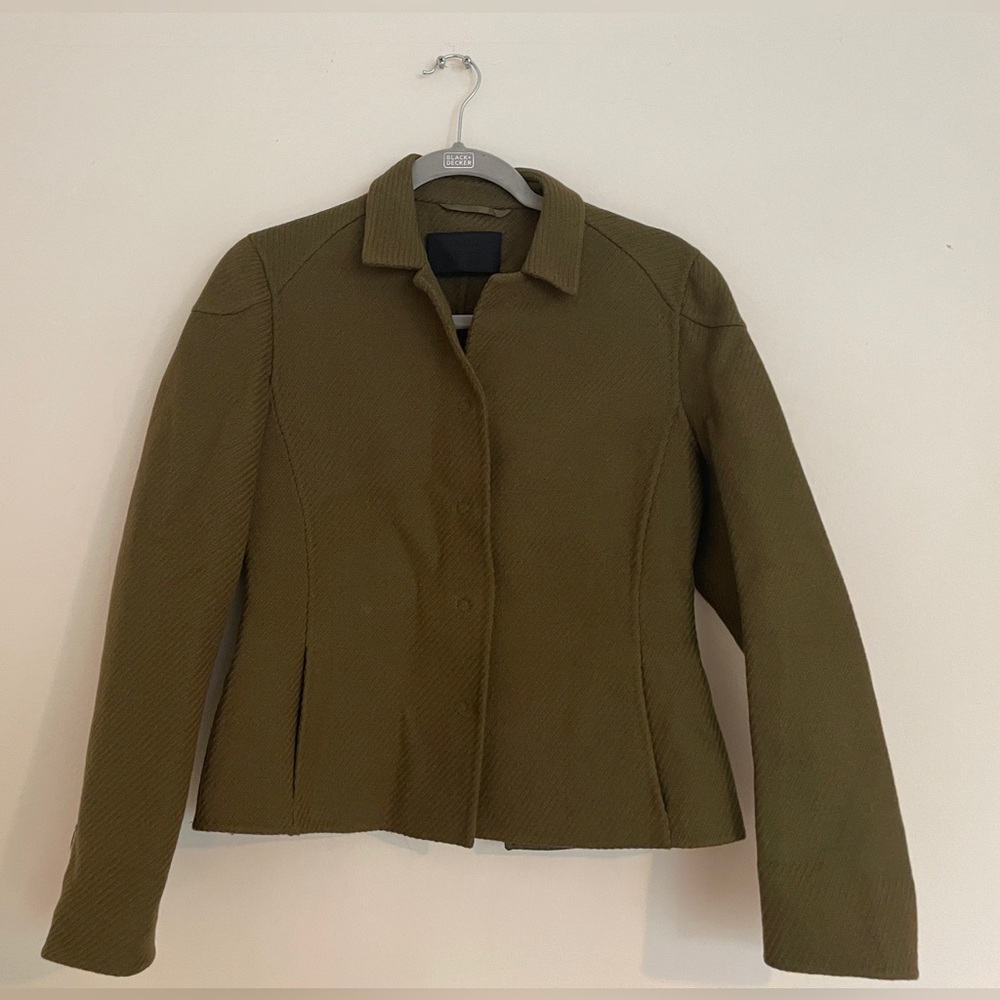 Vintage Prada olive wool suit jacket and skirt size 44